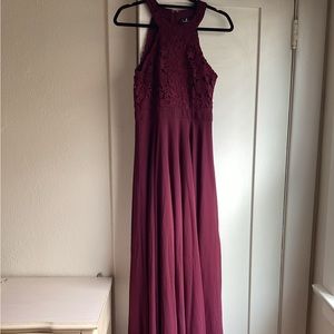 Burgundy Lace Halter Dress Lulu’s